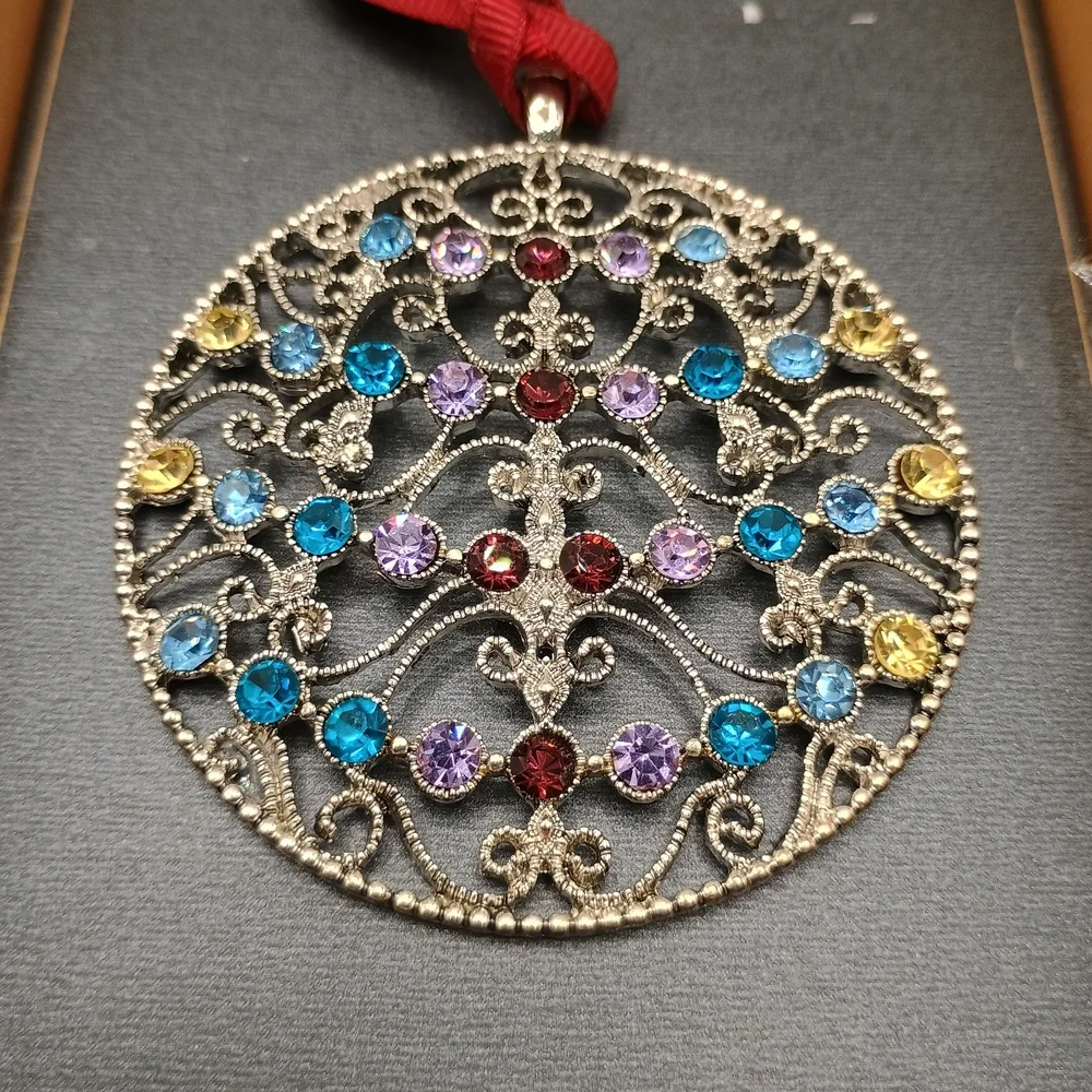 Monet Silver Toned Ornament with Multi Colored Stone Accents